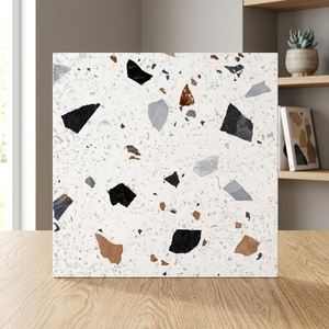 Carreaux de sol en céramique terrazzo de qualité supérieure 40x40cm, grès cérame émaillé gris clair pour intérieur - Product Image 4