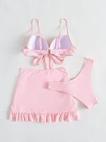 OEM dulce puro Rosa 3 piezas Bikini falda traje de baño conjunto señoras jóvenes Casual lindo traje de baño verano Hawaii ropa de playa