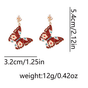 Orecchini a Perno con Grande Farfalla Colorata in Stile Etnico, Orecchini Pendenti con Farfalla e Fiore in Lega per Donne - Product Image 6