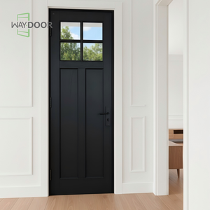 カスタマイズされたモダンな内外装用単板無垢材ドア（ガラスパネル付き、防音、オーク、パイン、マホガニー材、正面玄関木製ドア） - Product Image 4