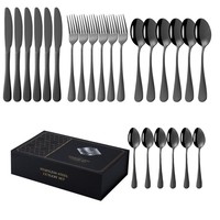 Ensemble de couverts en acier inoxydable au design moderne avec incrustations dorées, personnalisable, 24 pièces, comprenant fourchettes, couteaux, cuillères, compatible lave-vaisselle pour