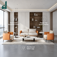 Ensemble de canapés de direction modulaires de luxe modernes en cuir beige véritable pour salon de réception de PDG