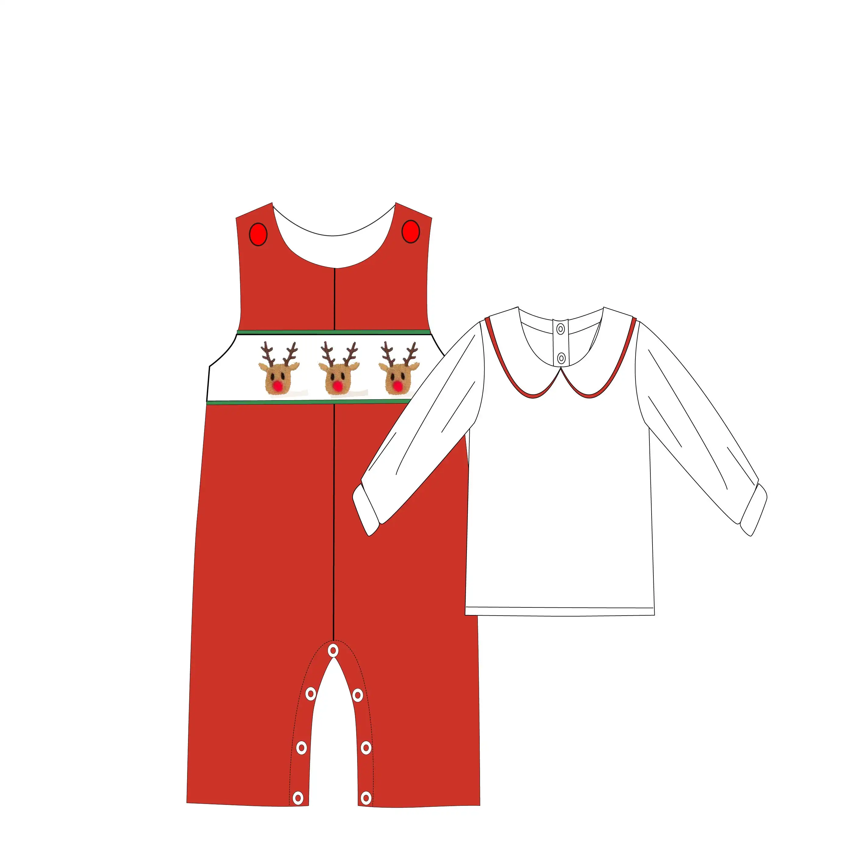 Vestido de fiesta Yihui, ropa de invierno para niños, niños pequeños, bordado, alce de Navidad, conjunto de ropa para niña con estampado personalizado
