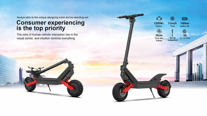 48V 1000W Off Road Dual Motor Electric Scooter Waterproof Foldable