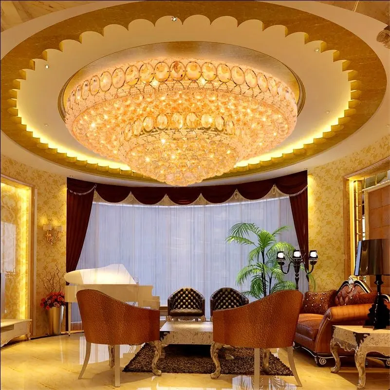 Toptan özelleştirilmiş tavan lambaları oturma odası tavan lambası lüks çok boyutlu K9 kristal tavan lambası