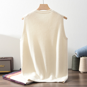 <strong>Men's</strong> Winter Casual O-Neck Sleeveless Pure Cashmere <strong>Knit</strong> Solid Color Vest Loose Cashmere <strong>Waistcoat</strong> - Product Image 3