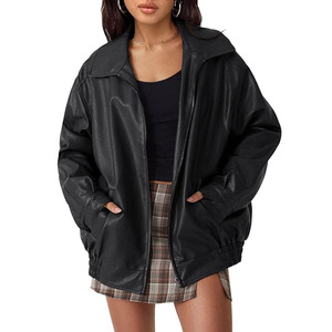 Blouson en cuir PU style européen et américain, très tendance, pour le printemps et l'automne, coupe ample, col rabattable - Product Image 6