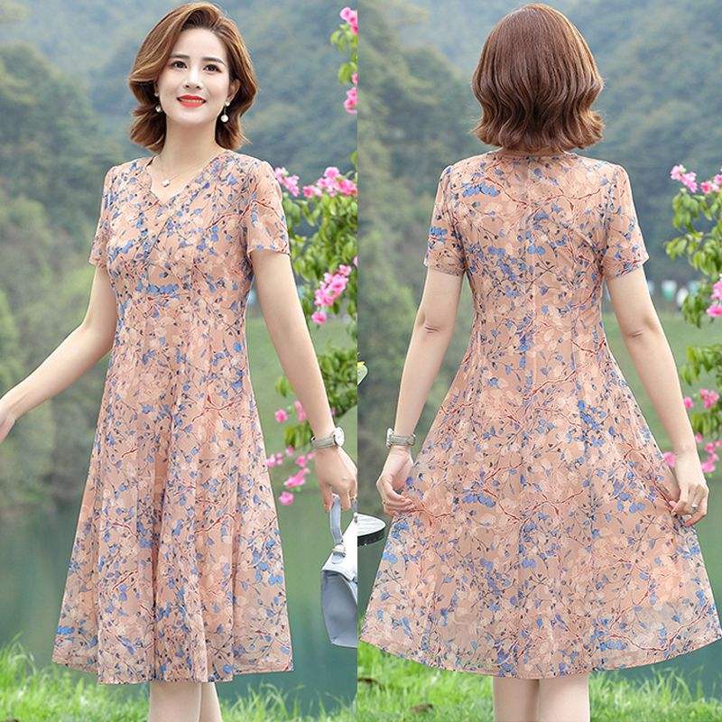 Moda nuevos vestidos de mujer verano manga corta cuello en V hasta
