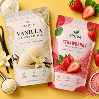 Sachets d'emballage personnalisés pour poudre de crème glacée, sachets refermables à fermeture éclair pour mélange de vanille et poudre de fruits fraise