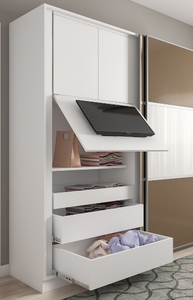<span class=keywords><strong>Armadio</strong></span> Moderno Skyline 2025 <span class=keywords><strong>Bianco</strong></span> Opaco con Porta Scorrevole in Legno per Camera da Letto - Product Image 3