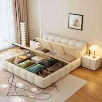Cadre de lit moderne en bois massif de taille Queen/King Size avec tête de lit en cuir Mobilier de chambre à coucher au dernier design pour hôtels