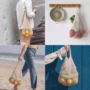 Sac de courses réutilisable écologique à long manche, panier en filet biodégradable avec logo personnalisé, sac de rangement en tissu - Product Image 4