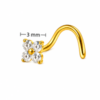 ASTM F136 Titanium Clover CZ Nose Stud S Bend Straight Bar Cartilage Piercing Jewelry Gold Tone Steel Tone Women Accessories