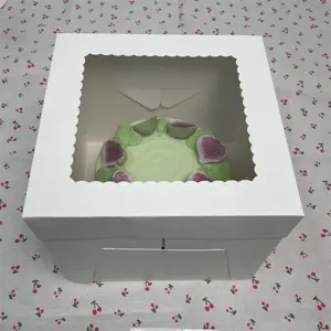 Customised Labels For 12 X 12 X 10 White Surprise Foldable Plastic Dessert Pastry Boxes Papier With Clear Window Cake Boxes