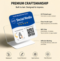 Support NFC programmable en acrylique pour avis sur les réseaux sociaux, imprimé UV, étanche avec support adhésif, plaque autocollante NFC personnalisée avec logo
