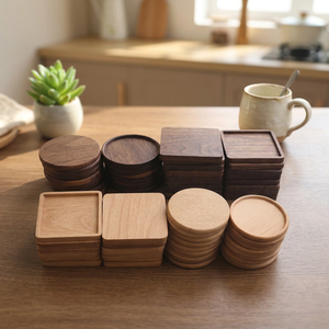 Sous-verres ronds réutilisables en bois de noyer noir massif de style japonais moderne, écologiques, isolants thermiques, en bois de hêtre pour plateau à thé - Product Image 2