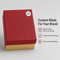 Boîte cadeau personnalisée rouge mat sur le thème de Noël avec rennes et base dorée, deux pièces, vente en gros directe usine pour la vente au détail et la distribution