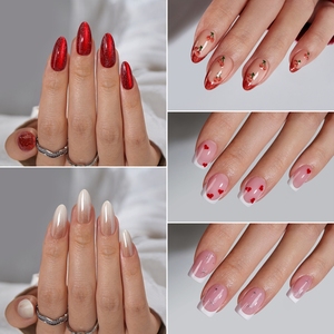 BTArtbox personnalisé feuille d'or conception de luxe faux faux ongles en gros Gel doux vacances rouge français conseils court amande presse sur les ongles - Product Image 5