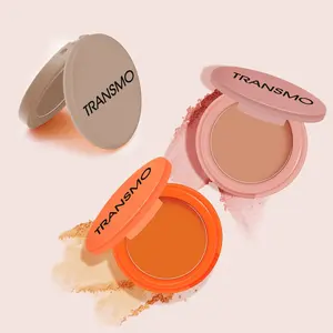Recycled plastic press powder compact case packaging clear cap blush container round empty compact powder case