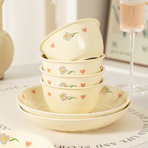<strong>Cream</strong> Wind Rice Rice Bowl Home 2024 New Dish Set Home Lovely Rice Bowl Plate Tableware - Product Image 4