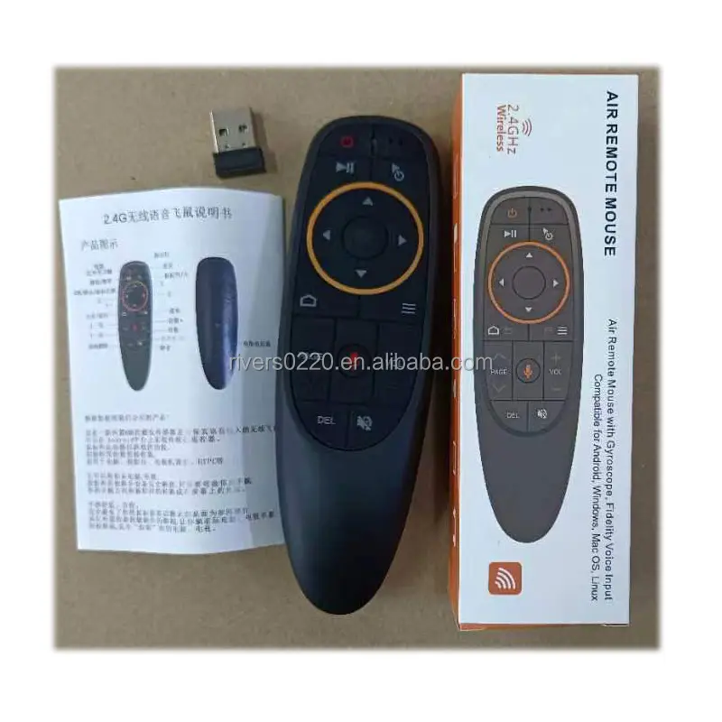 G10 Sensor Gyro Cerdas kendali jarak jauh, kontrol suara tetikus udara nirkabel 2.4G RF dengan mikrofon untuk PC TV Android kotak Mini