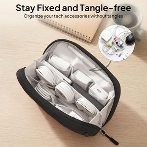 Étui de voyage pour appareils électroniques, organiseur de câbles souple avec plusieurs poches et boucle élastique pour stylo, sac à câbles anti-emmêlement pour les voyages et le bureau - Product Image 4