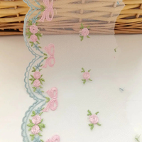 Accessoires vestimentaires, rideaux, robe, bricolage, dentelle brodée à nœud papillon floral rose de 11 cm de large pour la couture