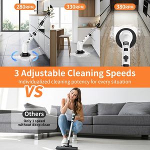 Electric Cleaning <b>Brush</b> 4 <b>Brush</b> Heads Long <b>Extendable</b> Handle Plastic Construction Cordless Rechargeable Household Bathroom Use - Product Image 5