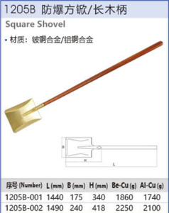 <span class=keywords><strong>Pelle</strong></span> carrée antidéflagrante fiable en bronze au béryllium et en bronze d'aluminium avec long manche en bois - Product Image 5