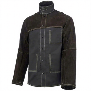Veste de soudage robuste en daim marron avec manches en polyéthylène, résistante au feu 300°C-500°C, protection de niveau B, coupe classique - Product Image 5