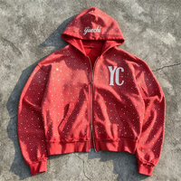 Sweat à capuche zippé surdimensionné pour homme, personnalisé, en coton, avec motifs graphiques, effet vieilli, délavé à l'acide et strass, par un fabricant et designer
