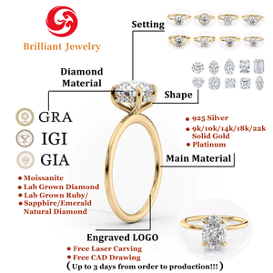Custom Au585 14K 18k Real Gold <strong>Wedding</strong> <strong>Cushion</strong> 3ct D VVS1 Moissanite Diamond Engagement <strong>Ring</strong> Set for Woman - Product Image 3