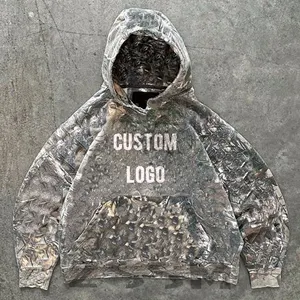 ZSSM Custom Logo Streetwear Men's Oversized Hoody Cropped Camo All Over Print Graphic Camouflage Hoodie For Men