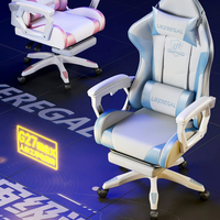 Chaise de jeu en cuir microfibre bicolore avec dossier solide, repose-pieds rétractable, coussin lombaire et appui-tête, pivotante et réglable