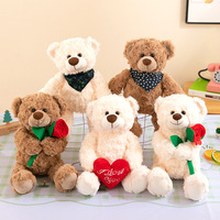 Ours en peluche avec fleurs, cadeau de couple en forme de cœur, rembourrage en coton PP, 31cm-50cm, vente en gros