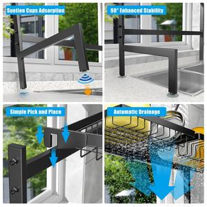 Черная двухъярусная подставка из нержавеющей стали для хранения посуды и мисок для кухни - Product Image 6