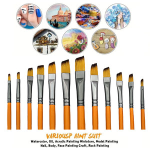 Professionnel 12 pièces angulaire acrylique pinceau ensemble <span class=keywords><strong>artiste</strong></span> Nail Art artisanat pinceaux pour aquarelle peinture à l'huile Nylon cheveux - Product Image 5