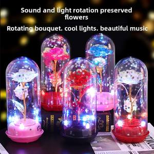 <span class=keywords><strong>Abat</strong></span>-<span class=keywords><strong>jour</strong></span> en verre rose fleur éternelle en feuille d'or 24 carats, ornement musical lumineux rotatif pour la Saint-Valentin et l'anniversaire. - Product Image 4