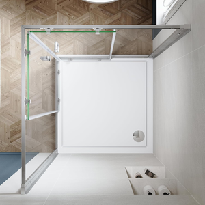 Cabine <span class=keywords><strong>de</strong></span> <span class=keywords><strong>douche</strong></span> d'angle coulissante avec cadre, verre transparent et finition nickel brossé, gain <span class=keywords><strong>de</strong></span> place pour salle <span class=keywords><strong>de</strong></span> bain - Product Image 2