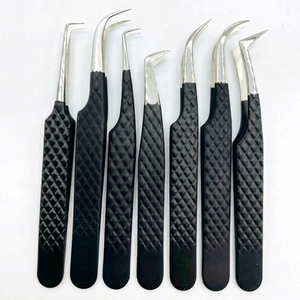 Professional High Quality Black Matte Japanese Stainless Steel Eyelash Extension Tweezers Custom Logo Pointed Tip 45 Degree - Product Image 1