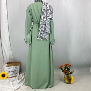 Hot Sale Pearl Abaya High Quality Crepe Long Sleeve Open Abayas <b>Cardigan</b> Middle East Islamic Fashion Clothing 1838# - Product Image 3