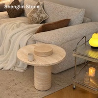 Table d'appoint ronde en travertin au design créatif sur mesure, table d'appoint décorative en pierre naturelle pour salon Wabi Sabi, coin canapé