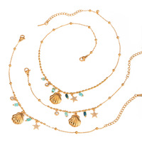 Collier Pendentif en Acier Inoxydable Plaqué Or 18 carats avec Strass et Pierre Bleue Tianhe, Style Ins Europe Amérique, Motif Étoile Coquillage