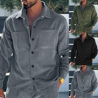 Cardigan Homme Hiver Coupe Slim Multi-Poches en Velours Côtelé Enduit Respirant Style Européen Tendance