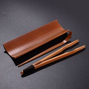 Juego de cucharas de té de bambú carbonizado con pinzas y palillo para accesorios de ceremonia del té - Product Image 1