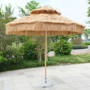 <span class=keywords><strong>Ensemble</strong></span> <span class=keywords><strong>table</strong></span> <span class=keywords><strong>et</strong></span> chaises d'extérieur avec parasol en dentelle pour la plage <span class=keywords><strong>et</strong></span> la pluie, parasol de plage luxueux sur pied en chaume personnalisé pour l'extérieur - Product Image 1