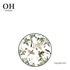 Plaque de céramique ronde nordique de haute qualité, assiettes vertes en porcelaine oiseau forêt, assiettes de restaurant décoration - Product Image 5