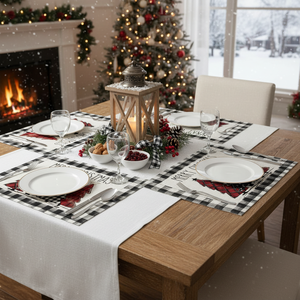 ชุดแผ่นรองจานลายตารางบัฟฟาโลสีน้ำ ลายต้นคริสต์มาส 4 ชิ้น ขนาด 12x18 นิ้ว ผ้าคลุมโต๊ะฤดูหนาวสำหรับงานปาร์ตี้กลางแจ้ง งานเลี้ยงที่บ้าน โต๊ะคริสต์มาส - Product Image 3