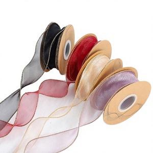 Customized Floral Organza Bow Ribbon Spool for <b>Christmas</b> <b>Gift</b> Wrapping Gold Edge Wrinkle-Resistant 9m Length Clothing - Product Image 2