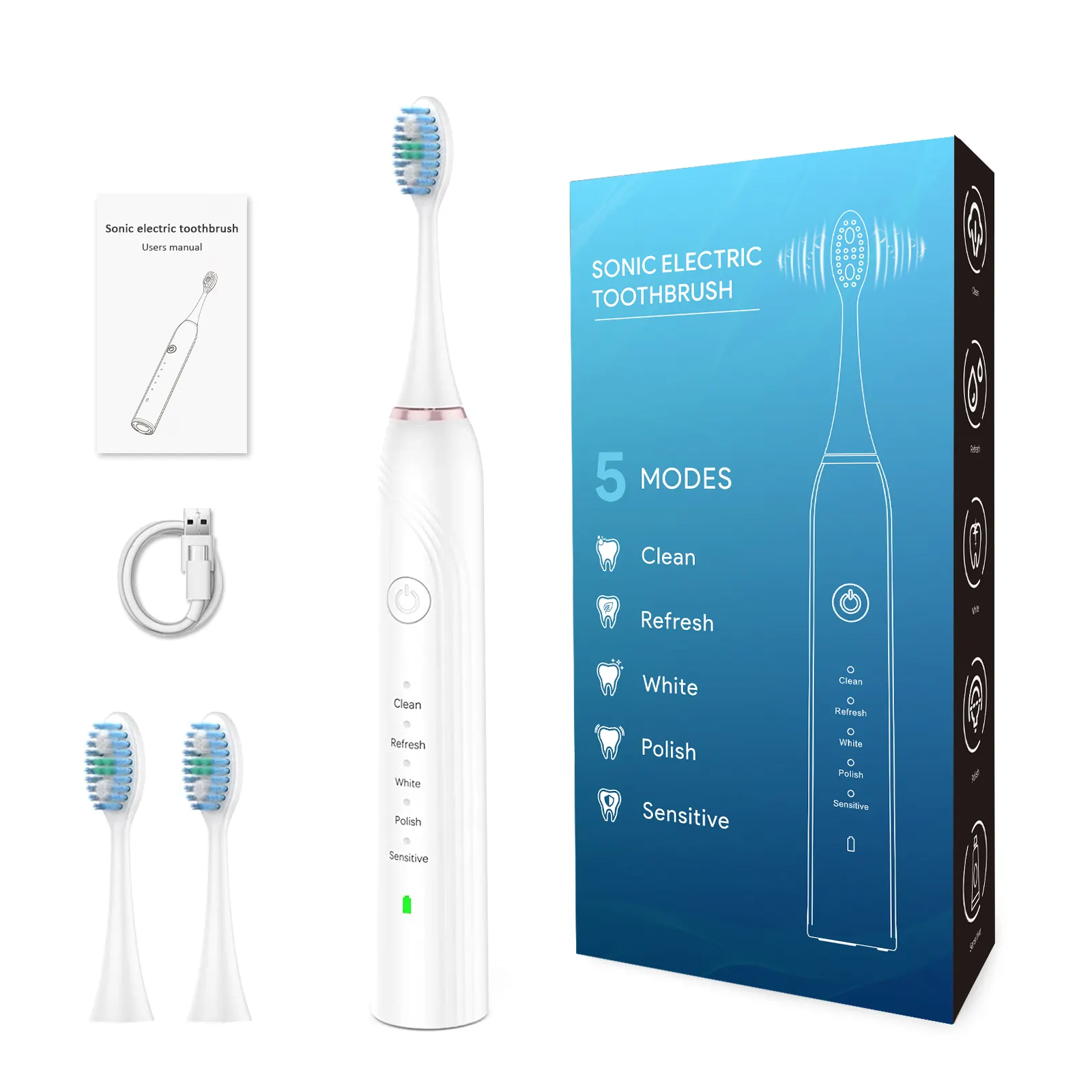 Atacado Automático Adulto Soft Travel Waterproof Whitening Inteligente Dentes Elétricos Escova Recarregável Sonic Escova De Dentes Elétrica